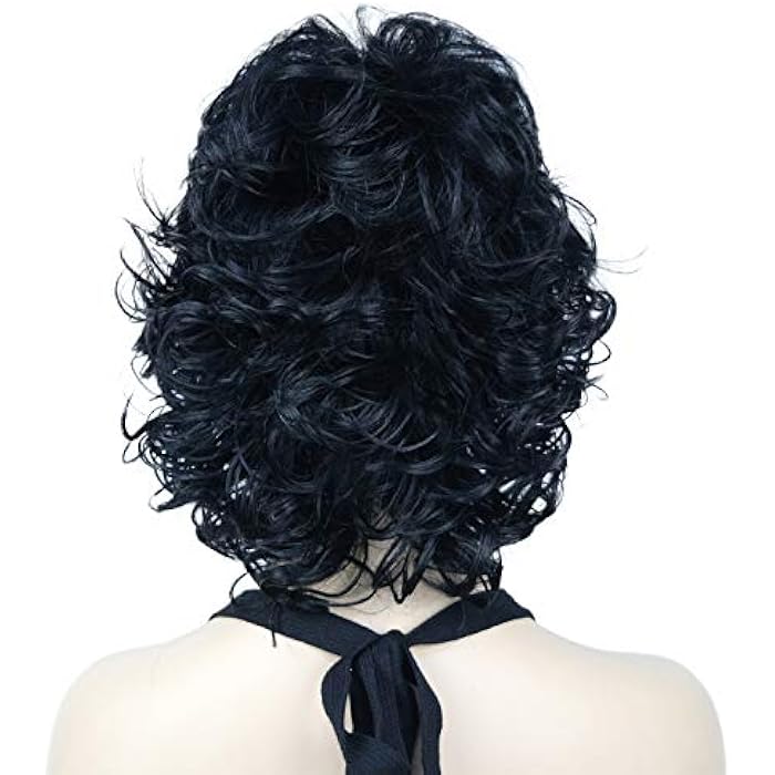 DILLARDS Lydell Short Wavy Curly Fluffy Synthetic Wigs With Bangs For Women Black - Image 5